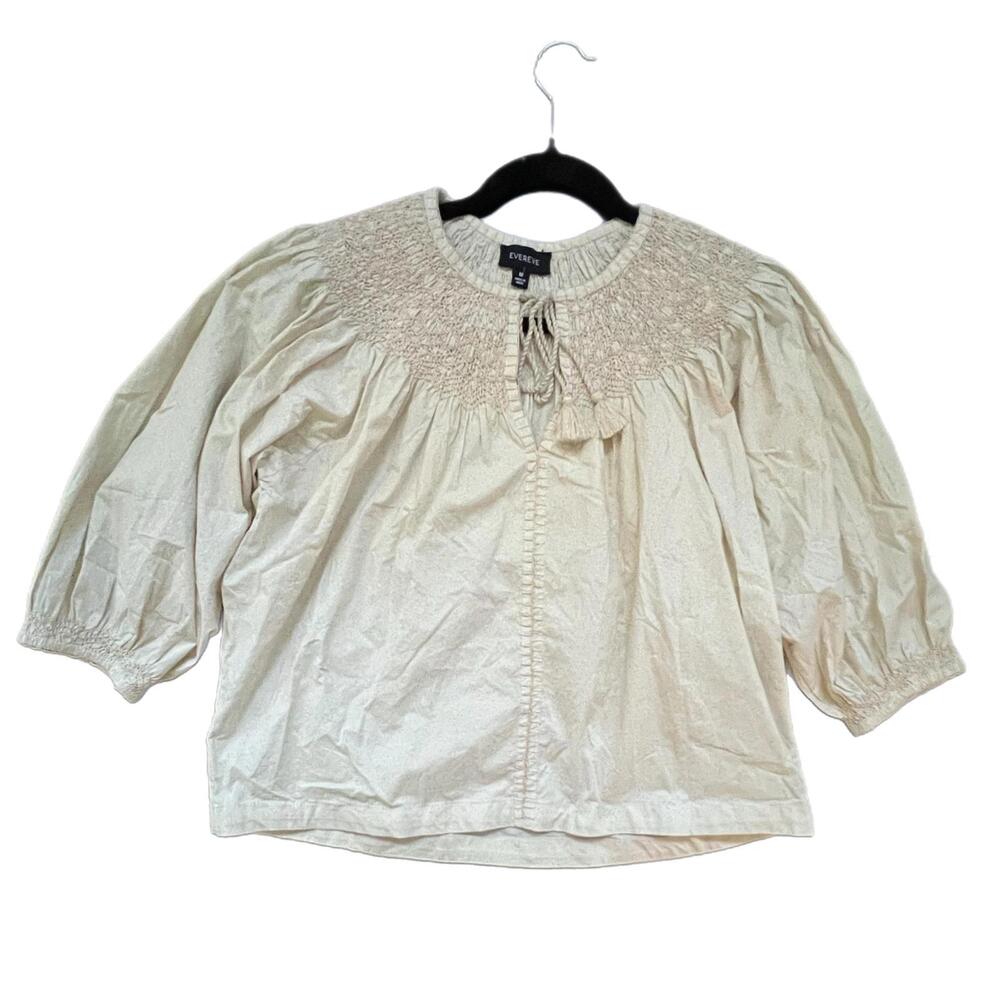 NWOT EVEREVE‎ Boho Smocked Tan Blouse -M